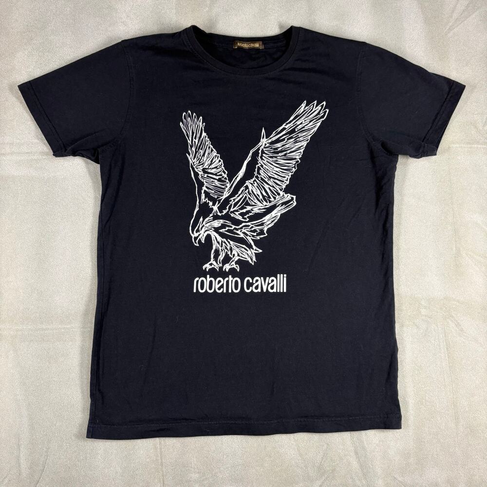 Roberto Cavalli Men's Black Eagle Graphic Serigrafata T-Shirt Sz XL